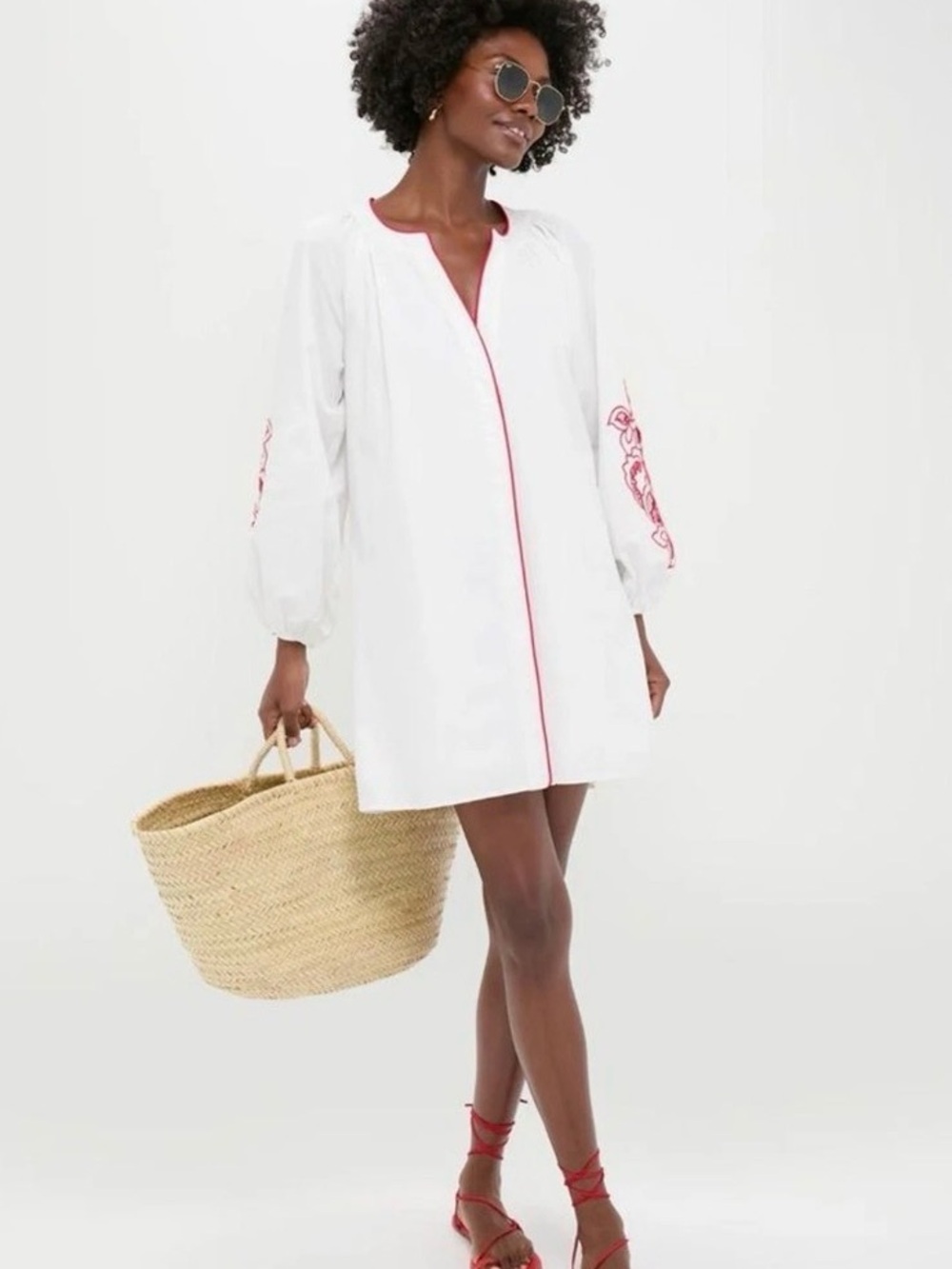NWT Hyacinth House (S) Steph Embroidered Cotton Dress Red + White